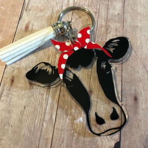 Cow Key Chain - Key Fob - Cow Key Fob - Cow Key Ring - Cow with Red Bandana - Accessories - Handbag - Farmhouse