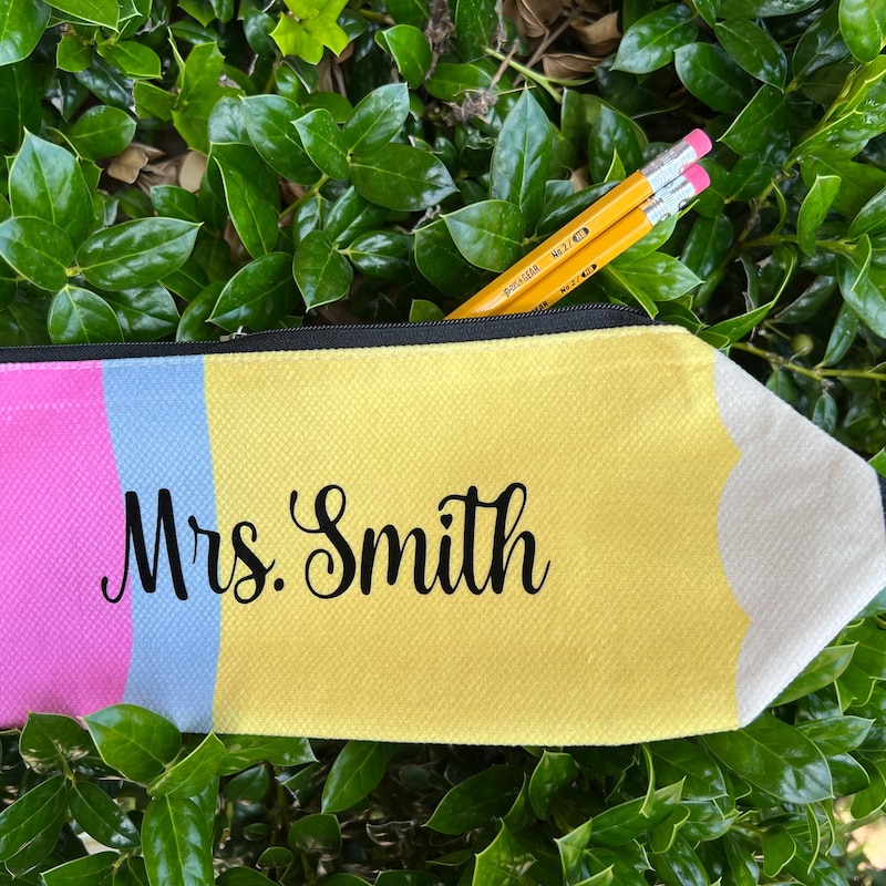 Personalized Pencil Bag Back to School Pencil Shaped Holder Teacher Appreciation Gift School Supplies