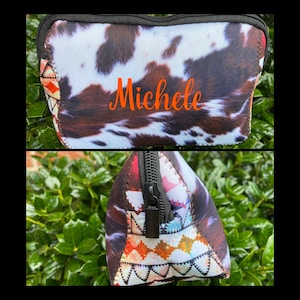 Personalized Cow Print Makeup Bag: Neoprene Cosmetic Clutch