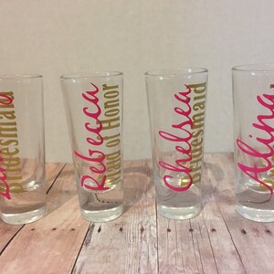 Personalized bridal shot glasses - bridesmaid - maid of honor - bachelorette party - wedding party