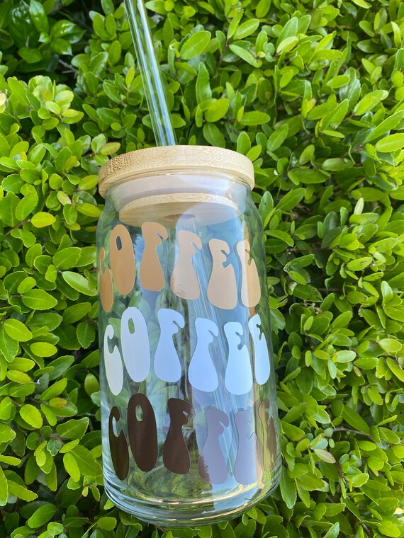 Glass Coffee Cup - Cold Brew Coffee Glass - Glass Can with Lid and Straw -  Iced Coffee - Coffee Glass - Glass Can for Coffee - Coffee Lover