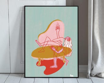 Lovers Illustration / Picasso Design / Minimalist Poster / Cubist Wall Art / Illustrated Couple