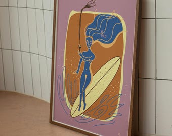 Surf Illustration / Surfer Girl / Wall Poster