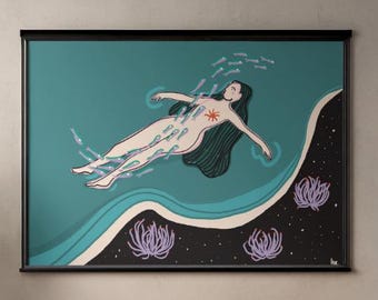 Woman in Water Illustration / Woman Print Art