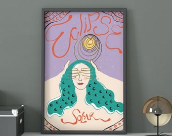 Eclipse Illustration / Wall Art Print / Colorful Poster / Moon Woman Poster