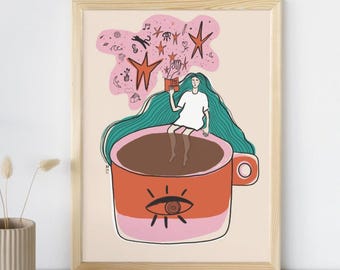 Illustration of a Woman with a Book / Poster of a Woman Reading / Printed Art of a Woman