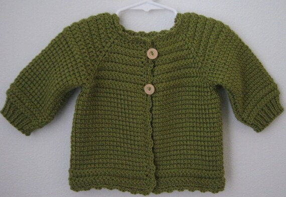 Items similar to Leaf Green Crochet Baby Girl Sweater - MADE TO ORDER ...