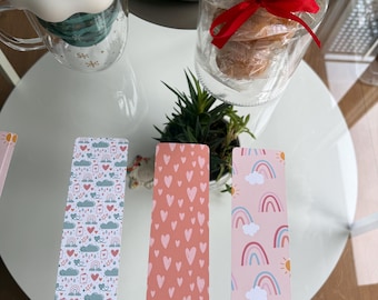 Aesthetic Paper Bookmarks | Hand Cut Cute Page Markers | Pink Heart & Rainbow Stationery | Small Gift for Readers | Planner Accessories