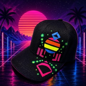 Synthwave Black Block Print Adjustable Hat