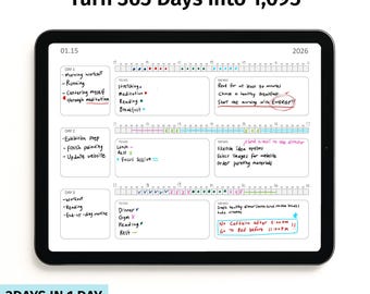 Planificador diario de productividad 2026_3x con lista de tareas pendientes, 3 días en 1 (plantilla digital)