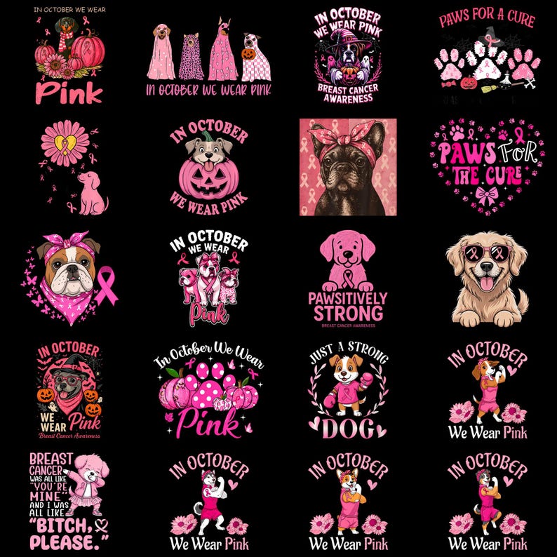 Pink Ribbon Dogs Pink Ribbon Dog PNG, Inspirational Breast Cancer Awareness Clipart ...
