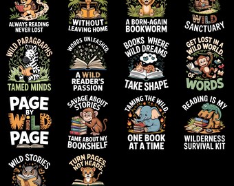Loco por la lectura PNG, Clipart de amantes de los libros con animales del zoológico, Descarga digital retro divertida para niños de safari