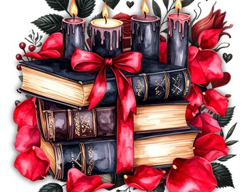 Clipart Gothique Dark Academia PNG - Livres Magiques, Roses Noires et Esotérisme -  Usage Commercial