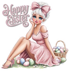 55 Easter Bunny Girl BUNDLE, Cute Spring Doll Clipart, Pastel Easter Eggs PNG, Mega Clipart Set, Junk Journal Supplies, Commercial Use