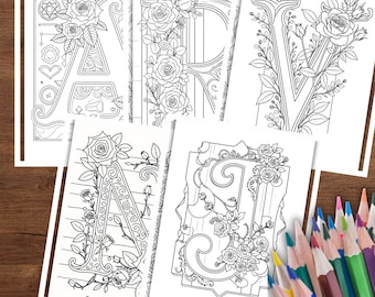 Alphabet Fleuri à Colorier, 26 Lettres Décoratives A-Z, Livre de Coloriage Adulte, Téléchargement Numérique Instantané PDF & PNG