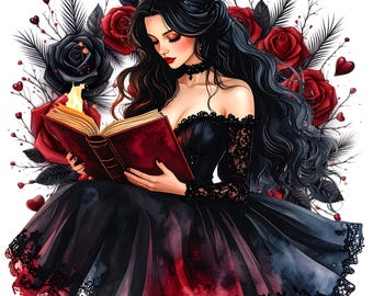 Clipart Bibliothèque Gothique 3, Livres Anciens Dark Academia PNG, Illustration Vintage Horreur Chic, Usage Commercial, Téléchargement