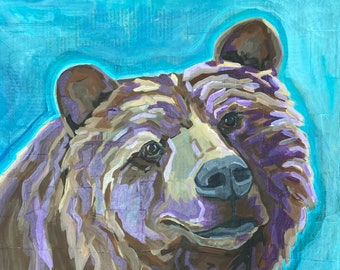 Bear mixed media canvas portrait 16x20