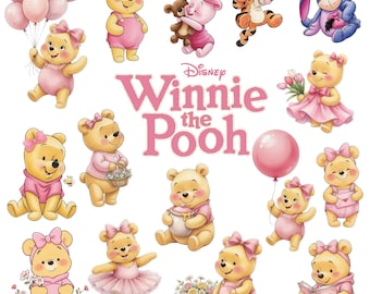 Imágenes prediseñadas de Winnie the Pooh: Diseños PNG de miel rosa (descarga digital)