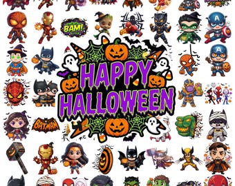 Leuke Halloween-superheld PNG-bundel, Spooky Marvel DC Characters Clipart, Trick Or Treat-sublimatieontwerpen