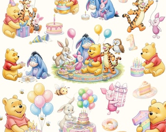4000px 69 PNG Winnie the Pooh Birthday Watercolor Digital Clipart, Baby Winnie the Pooh, Winnie the Pooh Watercolor Kit, Pooh and Friends