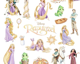 90+ Rapunzel Aquarell PNG Clipart Bundle Prinzessin Charakter Digital Set