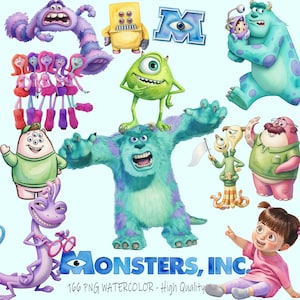 4000px Monsters Inc Aquarell Clipart Bündel PNG, Monsters Inc Clipart Pieke Sulley Boo Geburtstagsparty Clipart, süße Monster Inc Charaktere