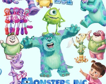 4000px Monsters Inc Watercolor Clipart Bundle PNG, Monsters Inc Clipart Mike Sulley Boo Birthday Party Clipart, Cute Monsters Inc Characters