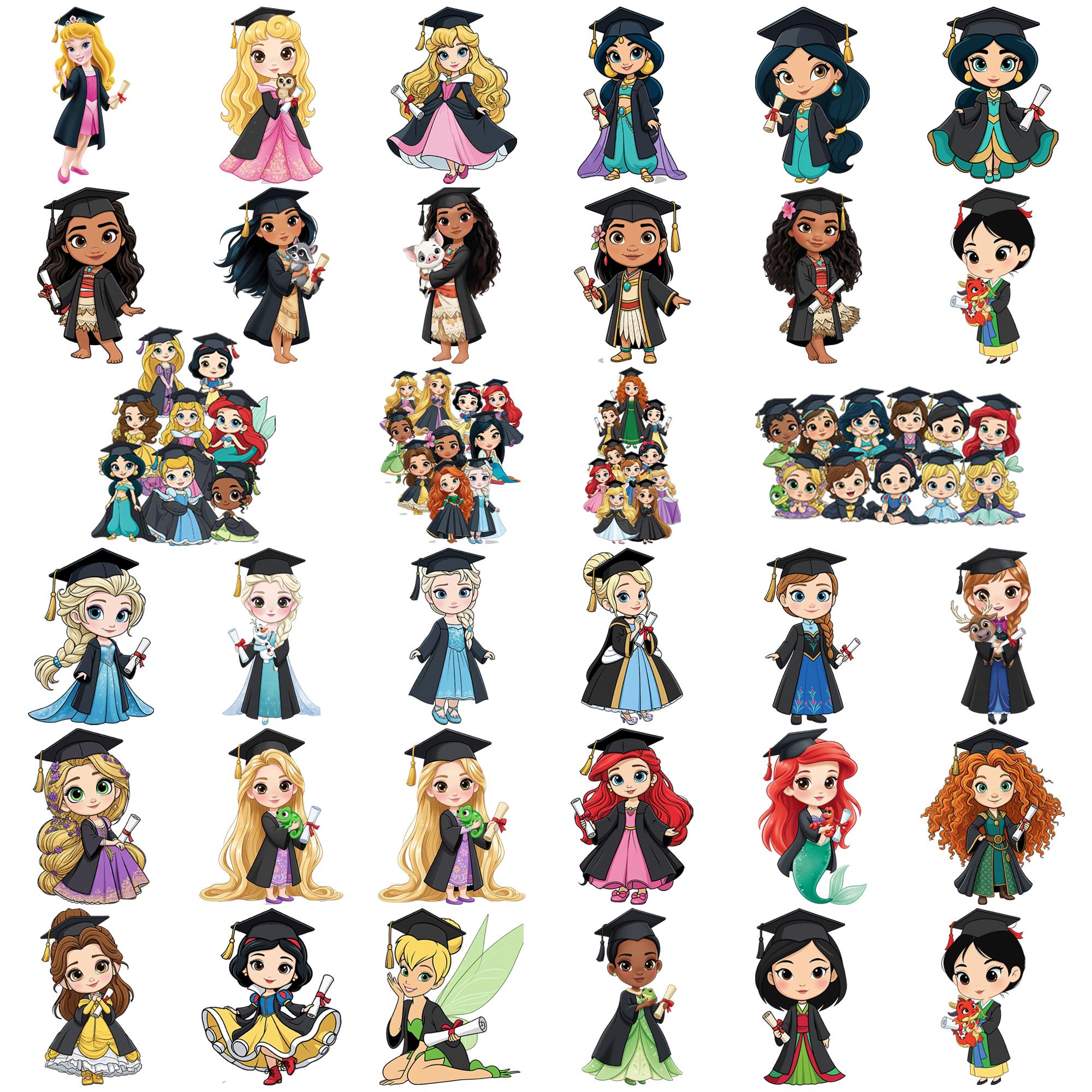 Phd Princess Cartoon Princess Graduation 2026 Png Bundle, Cartoon Character Grad Png ...