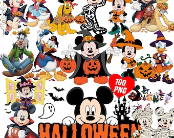Mickey Mouse & Friends Halloween PNG-bundel, 100 Mickey Mouse Halloween-tekenfilmsublimatie Cliparts, Mickey Mouse Halloween Cliparts