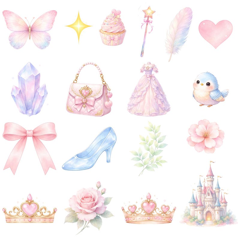 4000px 30 PNG Little Baby Princess Clipart Bundle, Fairytale Girls, Storybook Princesses Clip Art, Kids Party, Nursery Decor, Commercial Use image 4