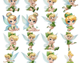 Baby Fairy PNG Clipart Bundle, Cute Baby Tinkerbell Style Graphics Girl Birthday Fairy Party Printable Sublimation Art Digital Download