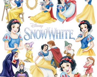 Schneewittchen Aquarell Cliparts, Schneewittchen PNG Bundle, Prinzessin PNG, Prinzessin Geburtstag, Sieben Zwerge, Die weiße Prinzessin, Cottage, Kinder Kunst