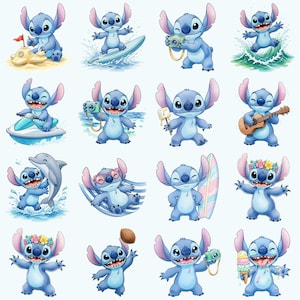 Peut inclure: Une collection d'illustrations de dessins anim&eacute;s mettant en sc&egrave;ne un personnage extraterrestre bleu dans diverses activit&eacute;s estivales. Le personnage est montr&eacute; en train de surfer, de prendre des photos, de jouer de la guitare et de manger une glace. Les images ont un style lumineux et color&eacute;.
