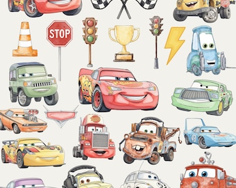 65+ Cars Handrawn Watercolor Bundle, Lightning Mcqueen watercolor Png, Cars Clipart, Handdrawn watercolor Mater, Instant Digital Download