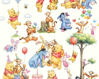 45+ PNG Winnie the pooh Birthday Clipart Bundle, Honey Bear Woodland Party Theme, Storybook Bear Baby Shower Watercolor