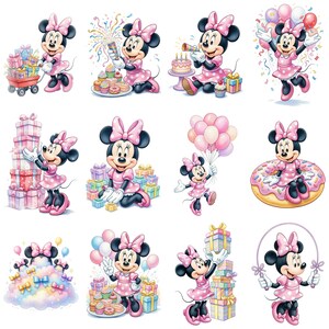 80+ Minnie Mouse Pink Birthday Watercolor Cute Digital, Elements, PNG 300 DPI, Baby Minnie Mouse Pink, Digital Kit,Clipart for Children image 4