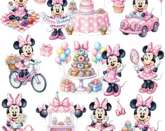 80+ Minnie Mouse Pink Watercolor Cute Digital, Elements, PNG 300 DPI, Baby Minnie Mouse Pink, Digital Kit, Watercolor Clipart for Children
