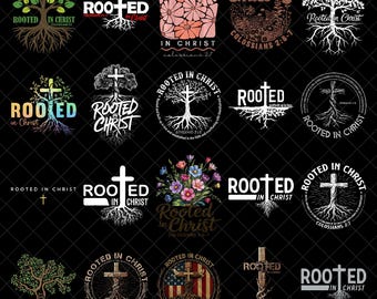 Geworteld in Christus PNG-bundel, Christian Faith Tree Cross bijbelvers clipart, religieuze schrift digitale download voor sublimatie