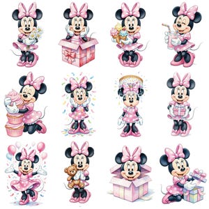 80+ Minnie Mouse Pink Birthday Watercolor Cute Digital, Elements, PNG 300 DPI, Baby Minnie Mouse Pink, Digital Kit,Clipart for Children image 5
