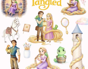 4000px 75 PNG Tangled Rapunzel Watercolor Digital Kit, Rapunzel Watercolor Digital Kit, Princess Rapunzel Digital Kit, Tangled PNG