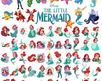 Paquete de imágenes prediseñadas PNG de Ariel la Sirena, conjunto de princesa de cumpleaños