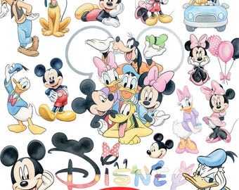 Mickey y sus amigos en acuarela PNG, acuarela delicada, personajes de Disney, bebé Mickey y sus amigos, kit de acuarela, imágenes prediseñadas para niños