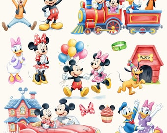 70+ Mickey and Friends Cute Kit, Delicate Watercolor, Disney Characters, Baby Mickey and Friends, Digital Watercolor Kit, Children's Clipart
