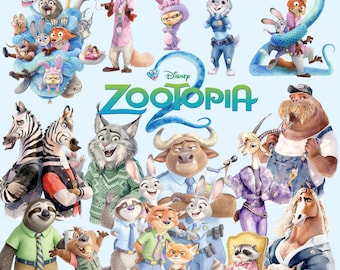 4000px 38 PNG Zootopia 2 Watercolor Clipart Bundle, Zootopia 2 PNG Cartoon Animals Clipart Kit, Zootropolis Zoomania Zootopia2 PNG Clip Arts