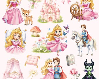 4000px 77 PNG Princess Aurora Watercolor Clipart, Fairy Tale Princess PNG, Nursery Art (Digital Download)
