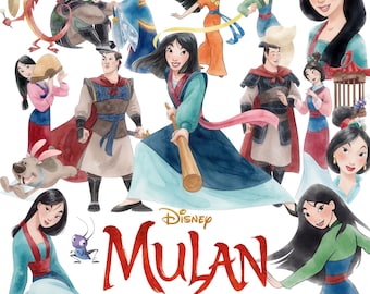 Mulan Watercolor PNG Cliparts Bundle, Mulan PNG Cartoon Cliparts for Sublimation, Mulan Movie Themed Clip Arts Collection, Mulan Cartoon