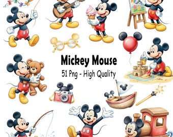Mickey Mouse Watercolor Children's Kit, Digital Kit, Classic Disney Party, Cute Mickey Kit, Delicate Watercolor, Children's Theme