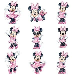 80+ Minnie Mouse Pink Birthday Watercolor Cute Digital, Elements, PNG 300 DPI, Baby Minnie Mouse Pink, Digital Kit,Clipart for Children image 6