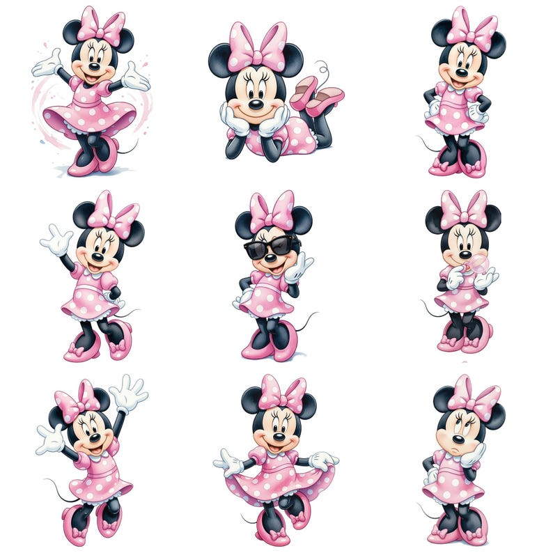 80+ Minnie Mouse Pink Birthday Watercolor Cute Digital, Elements, PNG 300 DPI, Baby Minnie Mouse Pink, Digital Kit,Clipart for Children image 6