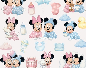 70+ Baby Mouse PNG Bundle, Cute Baby Clipart Set, Pink Blue Nursery Cartoon, Baby Shower PNG, Kids Sublimation Design, Digital Download